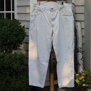 LL Bean Double L Relaxed Fit Beige Cotton Denim Straight Leg Jeans Sz 40x29